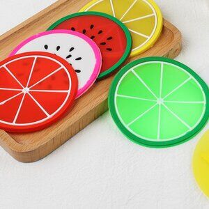 7 Piece Fruit Silicone Drink Coaster Set Non-Slip Colorful Cup Mats